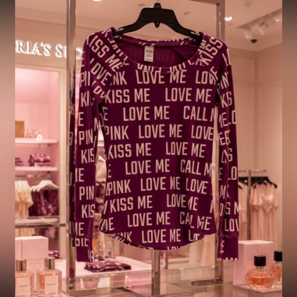 Victoria's Secret Pink CALL ME LOVE ME Purple Crew Shirt Size XS Sleepshirt